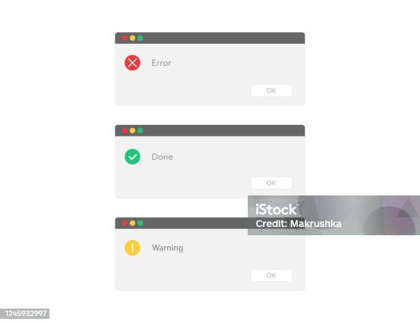 Status Window Warning Error Warning And Done Message Alert Window On Computer In Modern Style ...