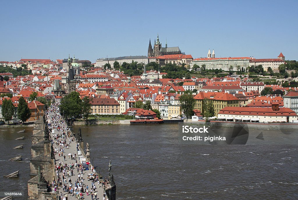 View of Hradcany Castle from the tower Picture of Hrandcany Castle taken from the tower on Charles bridge in Prague, Czech Republic. Bohemia - Czech Republic Stock Photo