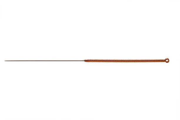 Acupuncture needle, bi-components, copper spiral handle, close-up