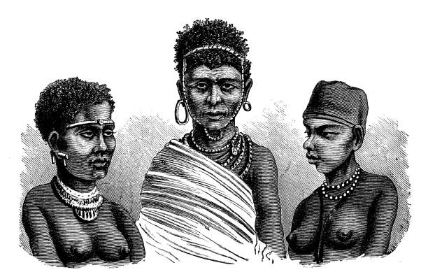 ilustraciones, imágenes clip art, dibujos animados e iconos de stock de ilustración antigua: khoekhoe, hottentots - khoikhoi woman