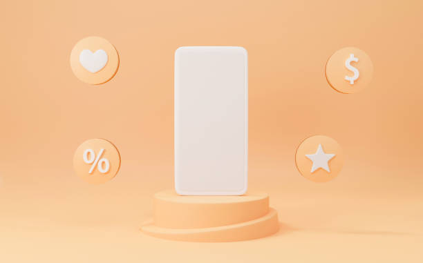 istock Abstract 3d smartphone screen on beige background geometric shapes. Digital mockup cellphone with sphere. 3d rendering for sale banner, presentation design. Shopping online on website or mobile phone. 1245946651