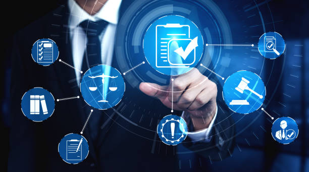 istock Compliance rule law and regulation graphic interface for business quality policy 1245954500