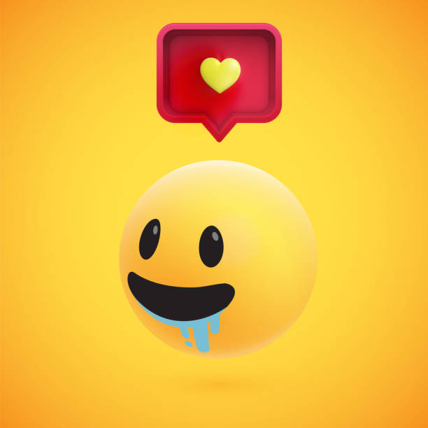 istock Cute high-detailed yellow 3D emoticon with speech bubble and heart for web, vector illustration 1245973135