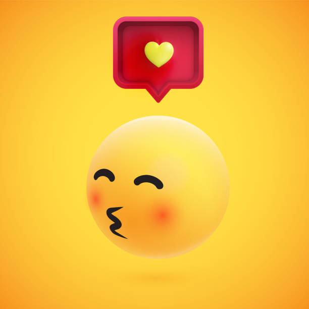 istock Cute high-detailed yellow 3D emoticon with speech bubble and heart for web, vector illustration 1245981935