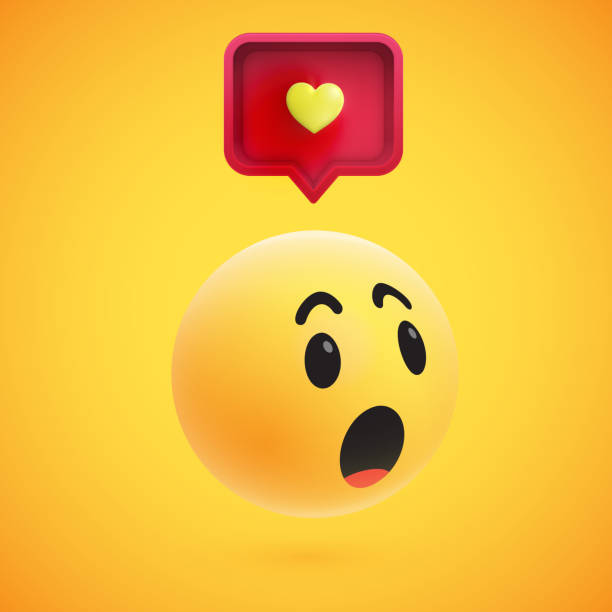 istock Cute high-detailed yellow 3D emoticon with speech bubble and heart for web, vector illustration 1245983012