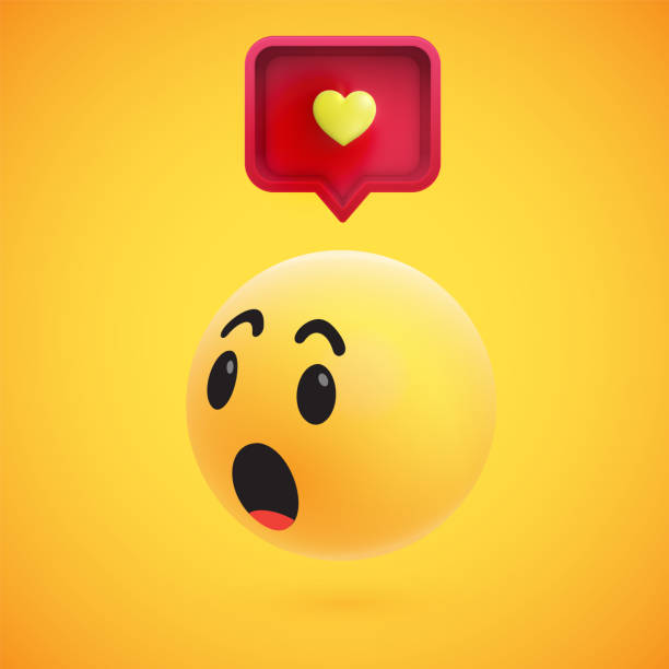 istock Cute high-detailed yellow 3D emoticon with speech bubble and heart for web, vector illustration 1245985273