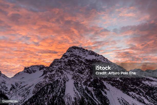 Mountain Sunrise In Arosa Stock Photo - Download Image Now - Arosa, Mountain, Sunset