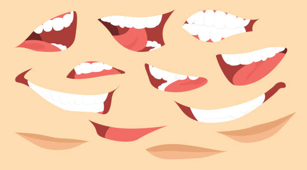 istock set of cartoon mouths, red lips, white teeth 1246009179