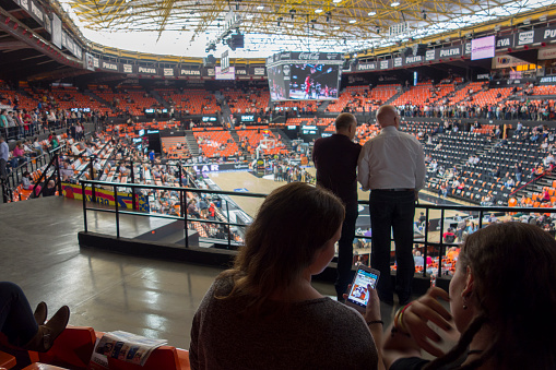 Valencia, Spain, May,7,2016: girls watching a basketball game