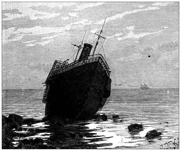 Antique illustration: Shipwreck Antique illustration: Shipwreck sinking ship pictures pictures stock illustrations