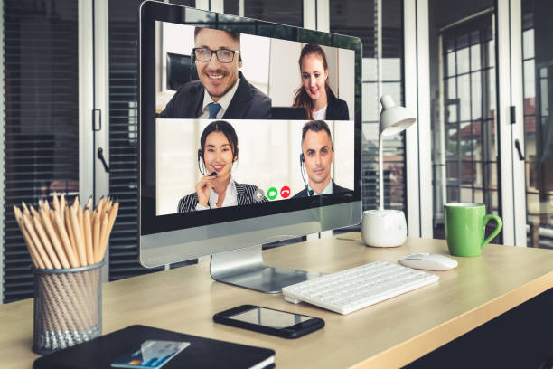 istock Video call business people meeting on virtual workplace or remote office 1246027186