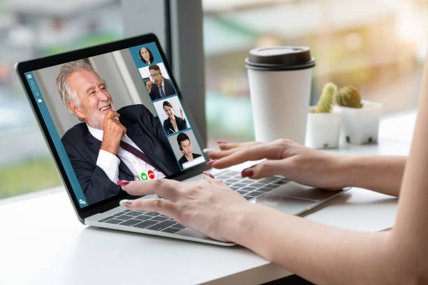 istock Video call business people meeting on virtual workplace or remote office 1246027205