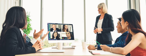 istock Video call group business people meeting on virtual workplace or remote office 1246027726