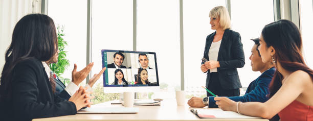 istock Video call group business people meeting on virtual workplace or remote office 1246028226