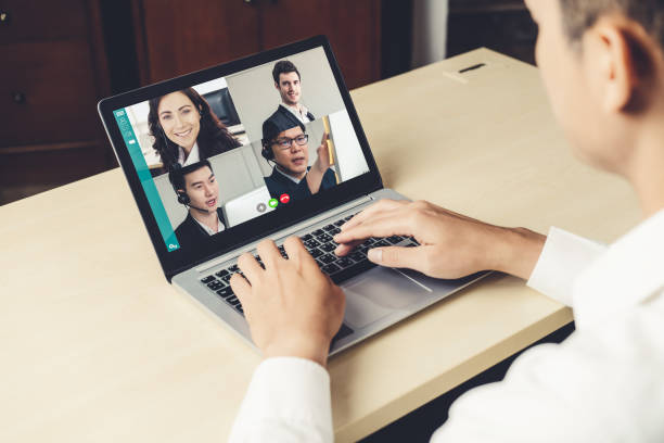 istock Video call business people meeting on virtual workplace or remote office 1246028288