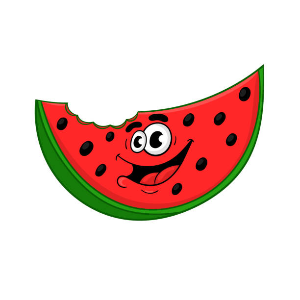 lustige cartoon saftiges stück wassermelone vektor-illustration - cartoon watermelon stock-grafiken, -clipart, -cartoons und -symbole