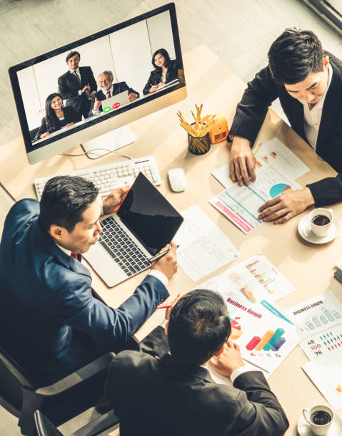 istock Video call group business people meeting on virtual workplace or remote office 1246028838