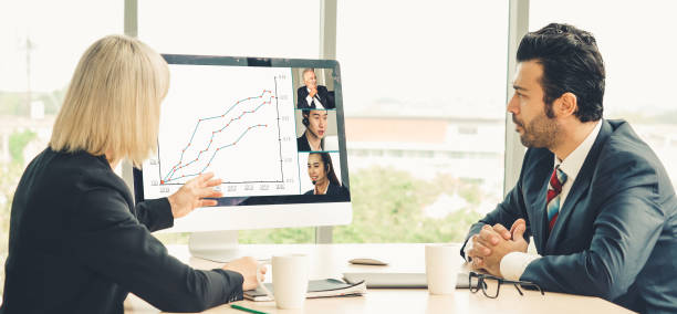 istock Video call group business people meeting on virtual workplace or remote office 1246028845