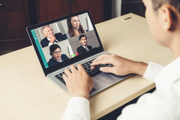 istock Video call business people meeting on virtual workplace or remote office 1246028853