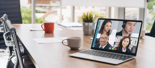 istock Video call business people meeting on virtual workplace or remote office 1246028913