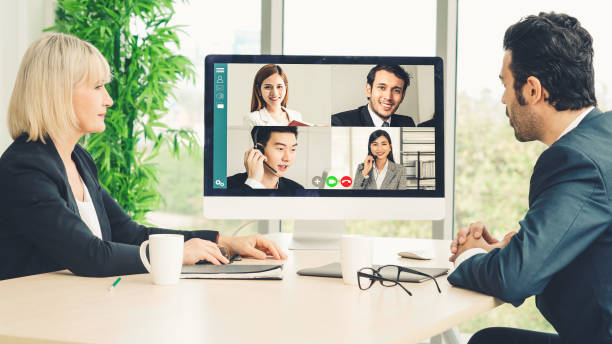 istock Video call group business people meeting on virtual workplace or remote office 1246028916