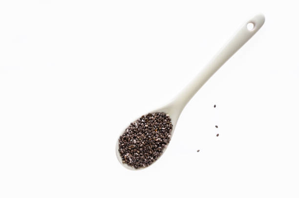 istock Chia seeds in white ceramic spoon isolated with white background 1246029100