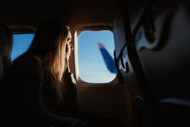 istock Young woman travelling with airplane 1246029644