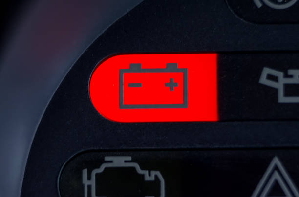 simboli schermo spia batteria spia cruscotto in auto, primo - asse di circuito foto e immagini stock