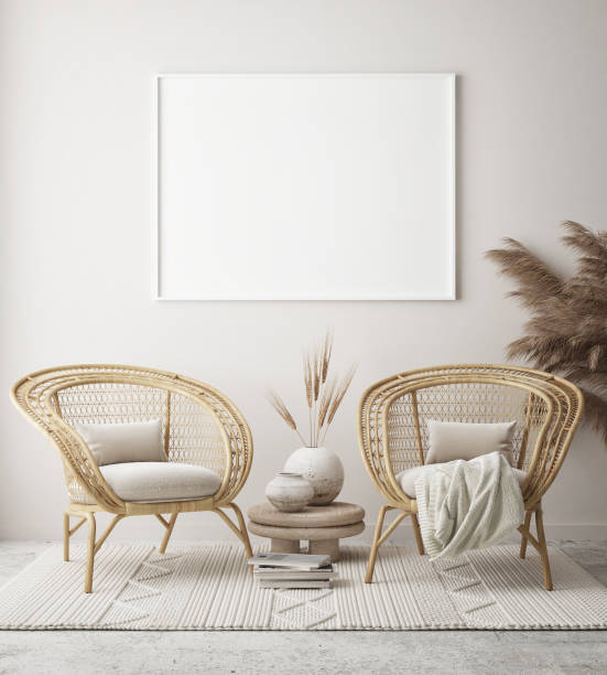 istock mock up poster frame in modern interior background, scandinavian style, 3D render 1246047266