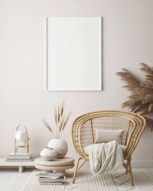 istock mock up poster frame in modern interior background, scandinavian style, 3D render 1246047270
