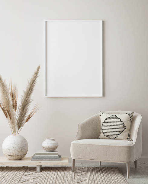 istock mock up poster frame in modern interior background, scandinavian style, 3D render 1246047277