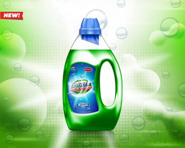 istock Laundry detergent bottle on shiny green background. Best for production, packaging and advertising design uses. 1246047823