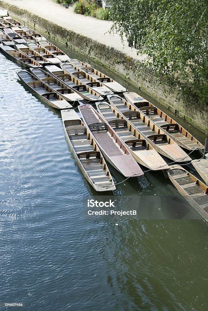 Row of Punts in Oxford Row of punts on the thames in Oxford. Color Image Stock Photo