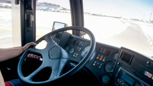 istock View from the cabin of passenger bus on airplane runway 1246084247