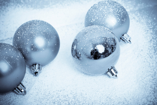 christmas balls on snow