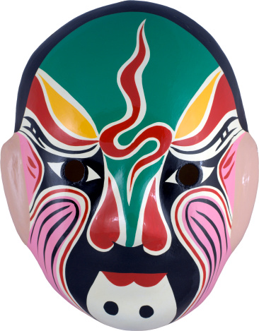 papier-mache peking opera mask of taishi ci character. beijing. china. asia.
