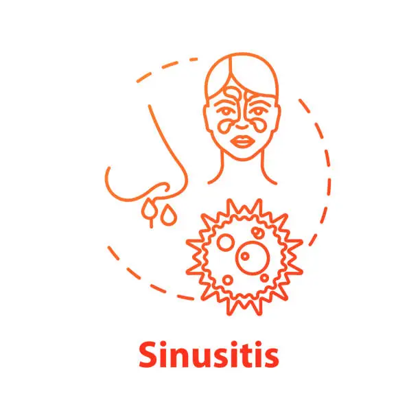 Vector illustration of Sinusitis concept icon. Virus and germs. Stuffy nose. Paranasal inflammation. Respiratory illness. Nasal problem. Flu infection idea thin line illustration. Vector isolated outline RGB color drawing