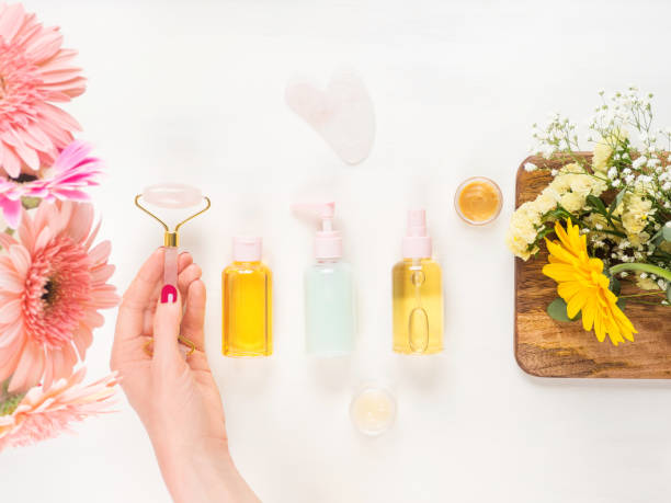 istock Beauty skin care products and face roller 1246106044