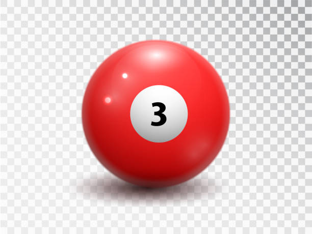 istock Billiard ball number three isolated on transparent background. Glossy shiny ball with number 3. Realistic red sphere 1246107132