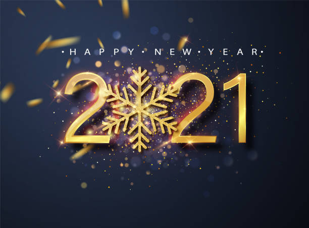 Happy New 2021 Year. Holiday vector illustration of golden metallic numbers 2021 and sparkling glitters pattern.Holiday greetings Happy New 2021 Year. Holiday vector illustration of golden metallic numbers 2021 and sparkling glitters pattern.Holiday greetings. 2021 stock illustrations