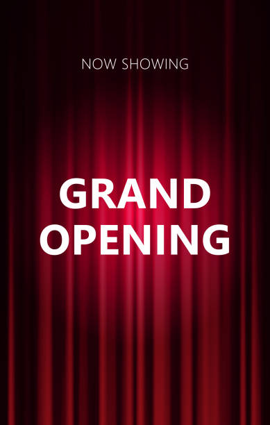 istock Grand Opening text on Spotlight on stage curtain. Theatrical drapes. Vector illustration 1246134372