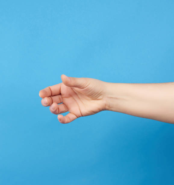 istock female hand holds a conditional subject on a blue background 1246139561