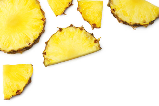istock Sliced ripe pineapple isolated on white background. healthy background. top view 1246141035