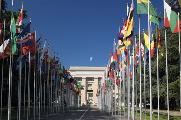 istock gallery of flags at UN entrance 1246148221