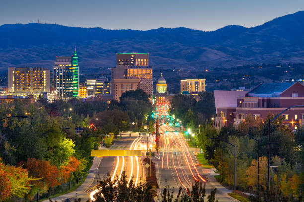 Boise, Idaho, USA Boise, Idaho, USA downtown cityscape at twilight. idaho stock pictures, royalty-free photos & images