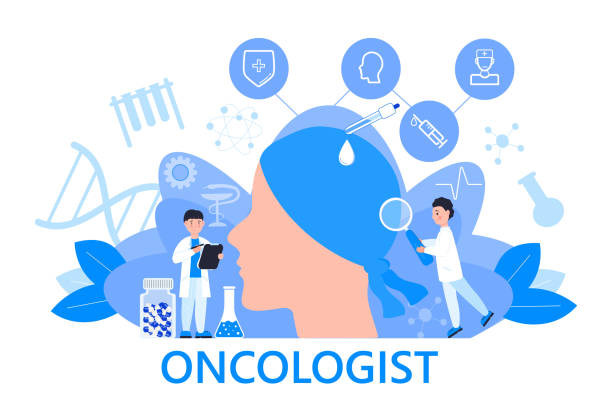 ilustrações de stock, clip art, desenhos animados e ícones de oncologist concept vector for app, web, blog. tiny doctors of oncology treat patient and fight with cancer. innovation therapy illustration. iv fluids and chemotherapy banner. - alternative therapy illustrations