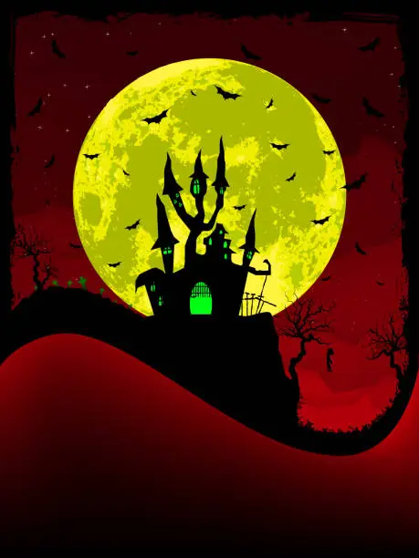 Vector illustration of Scary halloween vector with magical abbey. EPS 8