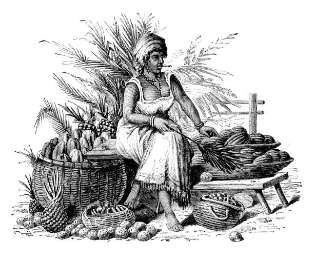 Antique illustration: Brazilian fruit vendor in Rio de Janeiro