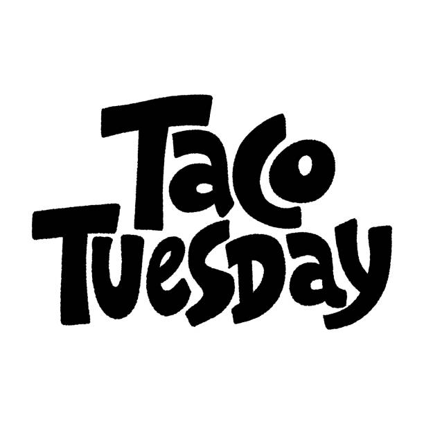Taco Tuesday Hand drawn lettering quote. Taco Tuesday. Tuesday is a taco day. Tuesday is a best day to eat tacos. Phrase for social media, poster, card, banner, t-shirts, wall art, bags, stickers. taco-drawing stock illustrations