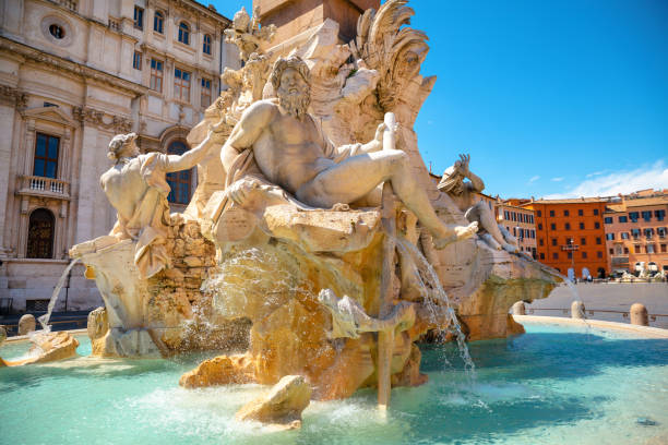 Navona Square in Rome city center Navona Square Obelisk Fountain in Rome city center fontana del moro stock pictures, royalty-free photos & images